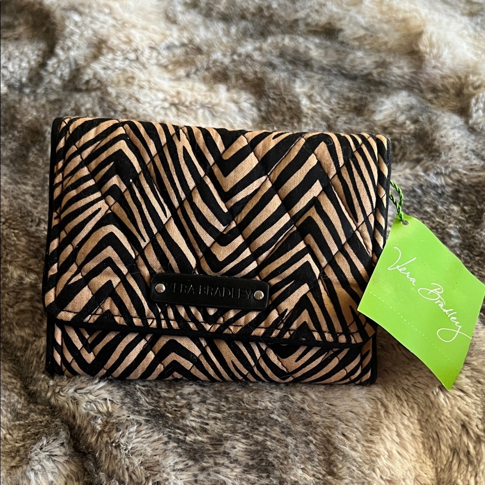 Vera Bradley Black and Tan Chevron Clutch
